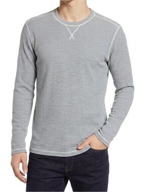 Bonobos Stripe Thermal Knit Cotton Crewneck Men Striped Blue & White Size Medium